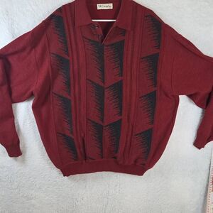 Vintage St. Croix Men's Collared Knit Long Sleeve Polo Sweater Maroon XL